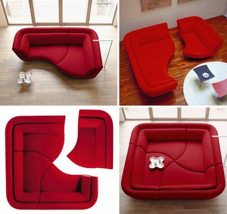 Love this idea....SOMEONE have the perfect apt/condo/home/loft for this.  Unfortunately not me. Ligne Roset Furniture, Interactive Pdf, Unusual Furniture, Cool Couches, Funky Home Decor, Ideas Hogar, Red Sofa, Modular Furniture, Space Saving Furniture