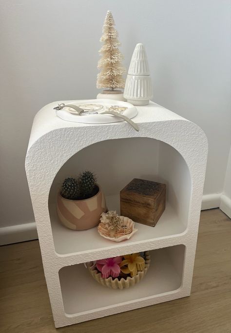 Side table from kmart #kmart #decor #xmasdecor #bedside #arch #styledbyme Kmart Arched Bedside Table, Arched Side Table, Bedside Table Styling Kmart, Kmart Room Decor, Kmart Bedroom Ideas, Side Table Ideas, Kmart Decor, Bedside Table Styling, Xmas Wishlist