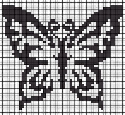 Crochet Grid Patterns Butterfly, Alpha Patterns Butterfly, Bug Alpha Pattern, Butterfly Alpha Pattern, Alpha Grids, Butterfly Pixel Art, Butterfly Symbol, Pixel Grid, Crochet Grid