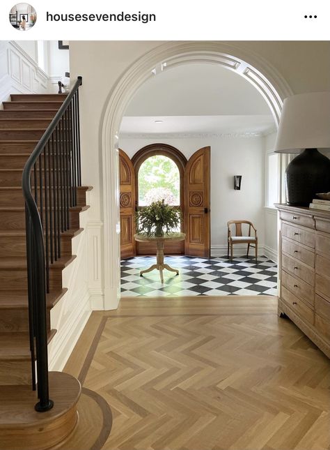 Herringbone Wood Floor, House Goals, Floor Design, Entry Way, Dream Home Design, Forever Home, Railing, House Inspo, House Inspiration