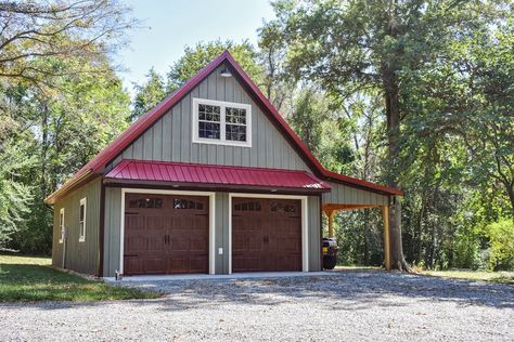 This 2-story garage was built in Purcellville, VA, by Superior Buildings. Metal Garage With Living Quarters, Pole Barn Garage With Living Quarters, Pole Barn With Living Quarters, Board Batten Siding, Garage With Living Quarters, Metal Garage Buildings, Olive Green Paints, Barn With Living Quarters, Metal Shop Building