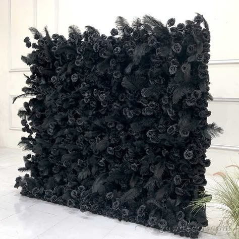 Dark And Dreamy Wedding, Black Flower Wall Wedding, Black Flower Wall Backdrop, Black Roses Decor, Black Floral Backdrop, Black Flowers Wedding Decor, Black Flower Backdrop, All Black Party Decor, Black Backdrop Ideas