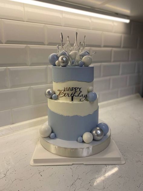 Cake Designs 2 Tier Birthday, Cute 2 Tier Cakes, 2 Tier Cake Designs For Men, 2tier Birthday Cake For Women, Two Tier 18th Birthday Cake, Blue Cake 2 Tier, Birthday Cake Ideas Two Tier, Two Tier Cake For Men, Sweet 16 Cakes Blue