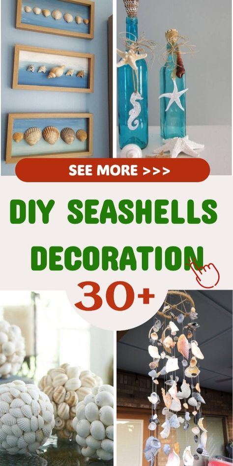 31 DIY Home Decoration Ideas With Seashells Ideas With Seashells, Seashell Centerpieces, Decorating A Home, Seashell Art Diy, Beach Crafts Diy, Sea Shells Diy, Diy Beach Decor, Seashell Projects, Shells Diy