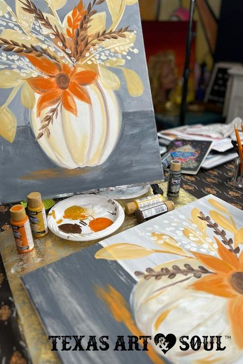 Fall is here!!! Get in the Fall mood by painting this super easy and fun Abstract Flower Painting! It only takes a few colors and a little imagination. I walk you through step-by-step so you can create your own masterpiece! Fall Flowers Painting, Sip N Paint, Fall Mood, Texas Art, Abstract Flower Painting, Fall Projects, Paint And Sip, Autumn Painting, Step By Step Painting