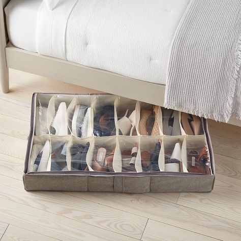 Under Bed Shoe Storage - Tweed 16-Pair Underbed Shoe Organizer | The Container Store Underbed Shoe Storage, Shoe Organizer Under Bed, Boot Organizer, Best Shoe Rack, Under Bed Shoe Storage, Boot Organization, Shoe Storage Solutions, How To Store Shoes, Custom Closets