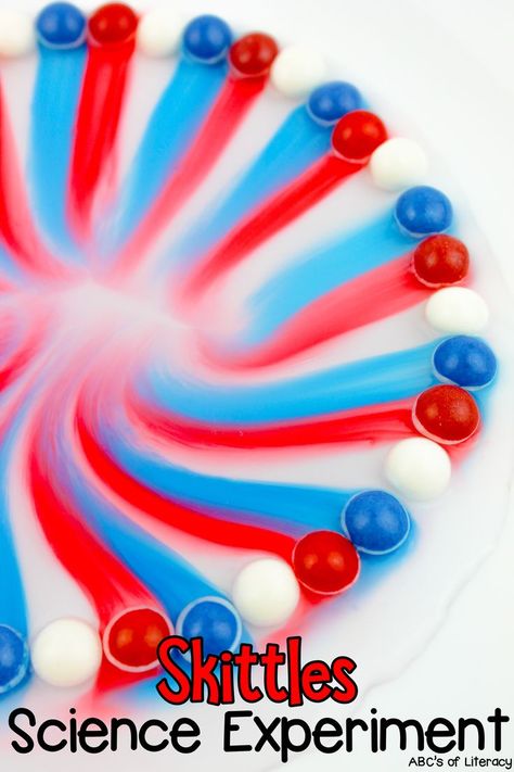 Skittles Science Experiment, Diy 4th Of July Crafts, Skittles Science, Kids Educational Crafts, Fourth Of July Crafts For Kids, Cookie Dough Dip, Middle School Science Experiments, Preschool Science Activities, Summer Science