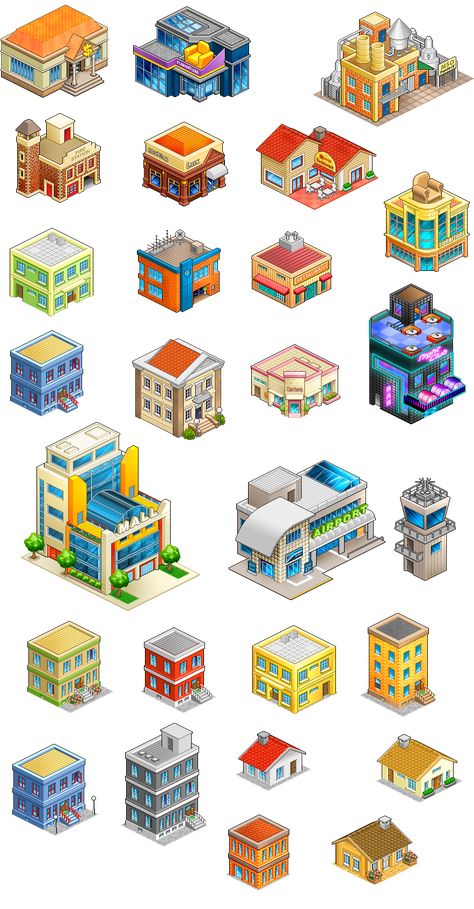 Pixel Buildings 8 Directional Sprite, Pixel Art Architecture, Isometric Building Illustration, Isometric Assets, Pixel Art Building, City Pixel Art, Isometric Character, Pixel Building, Building Isometric