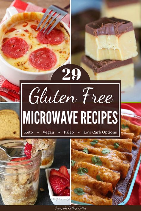 Want to become the master of #college dorm room cooking, or just looking for some #glutenfree microwave recipes that will blow your taste buds away? Then you'll love this round up of 29 gluten free, healthy microwave meals, which include options for breakfast, lunch/dinner and dessert. Plus, many #paleo, #vegan and #keto options! Dorm Room Cooking, Healthy Microwave Meals, Microwave Cooking Recipes, Dorm Cooking, Gluten Free Mug Cake, Gluten Free English Muffins, Gluten Free Enchiladas, Flake Recipes, Gluten Free Brownies Recipe