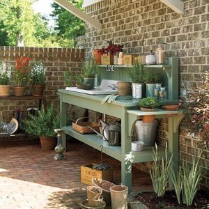 Get Inspired: 10+ Stunning Outdoor Gardening Ideas Potting Bench Ideas, Potting Tables, Potting Table, Outdoor Sinks, Potting Sheds, Potting Bench, Dry Creek, Building A Shed, Potting Shed