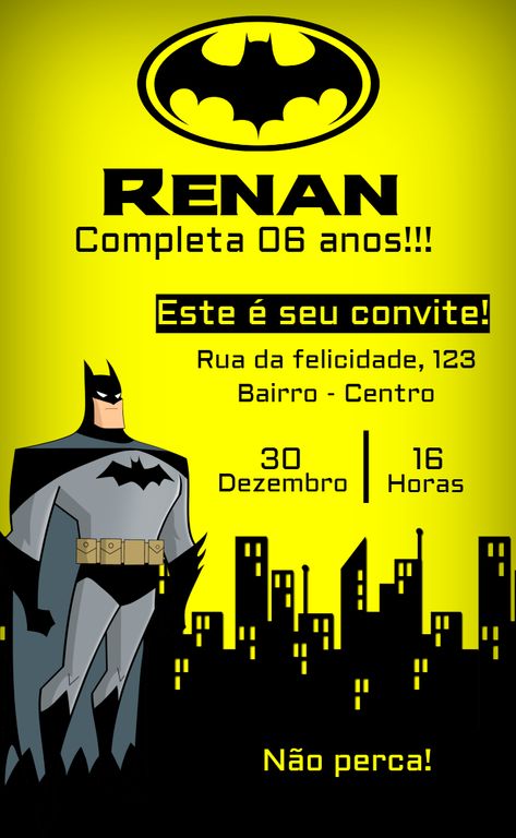 Edita gratis con nuestro editor online | Design by Alllisson Rodrigo | Invitación de cumpleaños de Batman Online Design, Batman, Design