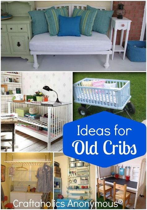 Upcycle your old crib into one of these fun and useful ideas! Old Baby Cribs, Crib Ideas, Old Cribs, Baby Notes, Diy Crib, Upcycle Garden, Furniture Refinishing, Upcycled Crafts, Baby Crib