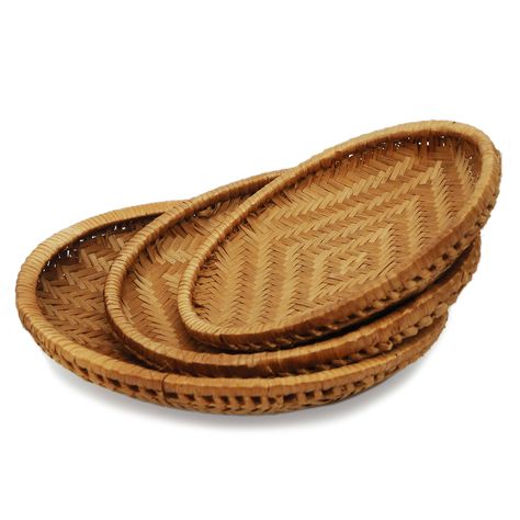 Free 2-day shipping. Buy Set of 3 Vietnam Traditional Handmade Round Rattan Wicker Serving Basket Tray at Walmart.com Serving Basket, Weaving Craft, Traditional Baskets, Serveware Entertaining, Wicker Tray, Basket Tray, Traditional Weaving, Antique Metal, Food Storage Containers