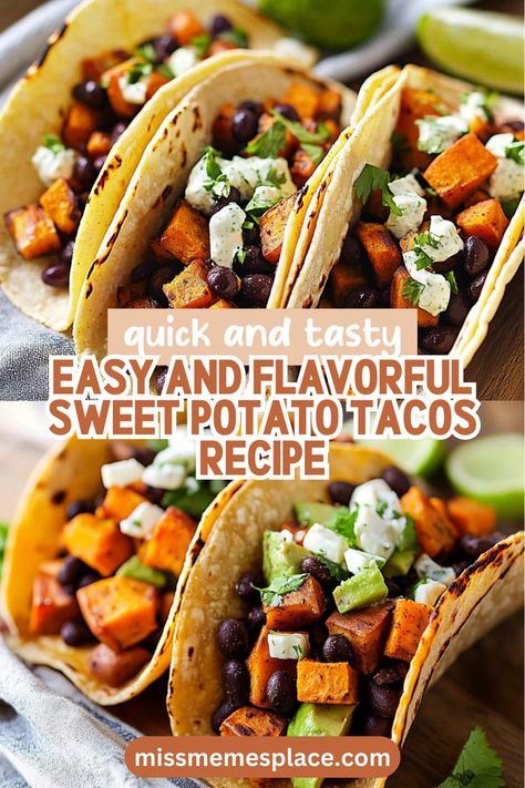 Discover how to make these mouthwatering Sweet Potato and Black Bean Tacos that are a breeze to prepare! With just a handful of ingredients and minimal cooking time, you can whip up a filling vegetarian meal that packs a punch of flavor. The combination of roasted sweet potatoes seasoned with spices and hearty black beans gives each taco a satisfying bite. Perfect for meal prep, these tacos can be customized with fresh toppings, making them a versatile option for lunch or dinner! Sweet Potato Black Bean Tacos, Potato And Black Bean Tacos, Sweet Potato Seasoning, Sweet Potato And Black Bean, Sweet Potato Black Bean, Sweet Potato Tacos, Black Bean Tacos, Potato Tacos, Sweet Potato Black Beans