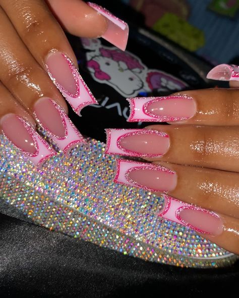 Reflective pink frenchies😍🩷 . . . Dm to book!💖 @nailed.byjennie #longnails #pinknails #reflectivenails #frenchnails #nails #nailart #nailsnailsnails #nailsofinstagram #fresnonails #fresnonailtech #explorepage Short Baddie Nails Pink, Pink Nails Medium, Coffin Pink Nails, Pink Nails Acrylic, Nails Acrylic Pink, Medium Pink Nails, Square Short Nails, Long Pink Nails, Pink Girly Nails