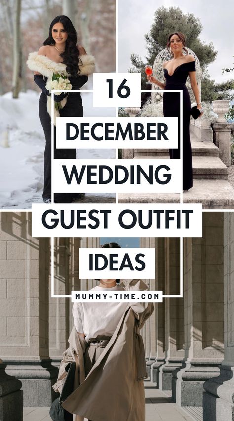 Be the best-dressed guest this December! Our outfit ideas showcase elegant styles that fit perfectly with the winter vibe. From rich colors to stunning textures, find your perfect look! ❄️🎉 Check out our recommendations and remember to save this pin for future reference! Sleek Wedding Look, Guest Wedding Outfits Winter, Wedding Guest December Outfit, Rehearsal Dinner Guest Outfit Winter, Winter Outfits Wedding Guest, Winter Wedding Guest Outfit With Boots, Outdoor Winter Wedding Guest Outfit, Winter Wedding Guest Outfit Formal, Winter Cocktail Wedding Guest