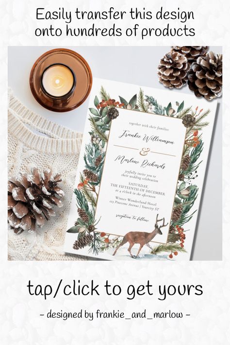 Pine Cone Watercolor, Christmas Wedding Announcements, Pine Cone Wedding, Christmas Wedding Themes, Evergreen Wedding, Wedding Announcement Cards, Christmas Wedding Invitations, Winter Florals, Winter Greenery