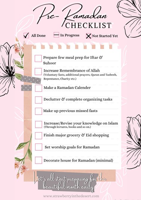 Free Ramadan 2021 Printables/Templates for Muslims Pre Ramadan Checklist, Ramadan Journal Free Printable, Eid Checklist, Ramadan Journal Ideas, Ramadan Checklist, Ramadhan Planner, Ideas For Ramadan, Ramadan Prep, Ramadan Activity