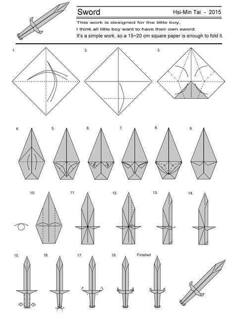 Ruby Book Origami: Diagram Sword-Hsi Min Tai Step By Step Origami, Creative Origami, Origami Diagrams, Cute Origami, Origami Patterns, Folding Origami, Instruções Origami, Origami Paper Art, Astuces Diy