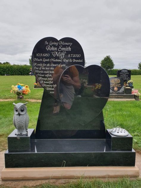 Head Stones Cemetery Ideas, Cemetery Ideas, Granite Headstones, Grave Decorations, Black Granite, Double Heart, The Double, Small Heart, In Loving Memory