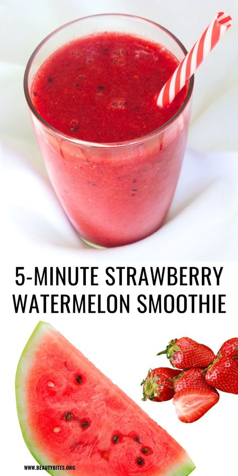 The perfect healthy summer recipe with watermelon: watermelon smoothie with strawberries! You can make this refreshing healthy smoothie in 5 minutes! Recipe With Watermelon, Smoothie Recipes Oatmeal, Smoothie With Strawberries, Filling Low Calorie Meals, Healthy Watermelon Smoothie, Blendjet Recipes, Strawberry Watermelon Smoothie, Aip Meals, Summer Drink Recipe