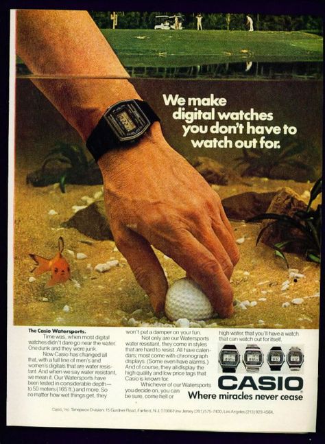 Dated, strange hue. burt of a first world problem. Casio Vintage Watch, Casio Digital, Casio Watches, Casio Vintage, Vintage Poster Design, Watch Ad, Retro Watches, Retro Advertising, Best Ads