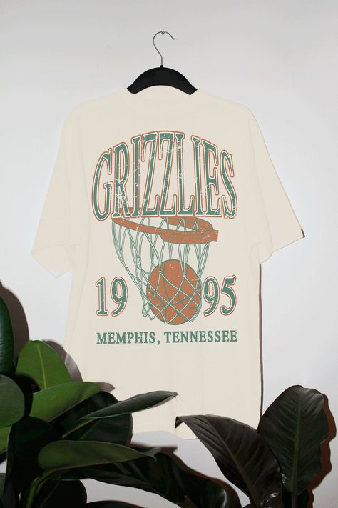 Grizzlies Basketball Oversized TShirt | Memph Basketball Tournament Tshirt Designs, Vintage Basketball Tee, Vintage Sports Shirts, Vintage Basketball Shirt, Vintage Sports Tees, Team Tshirt Design, 90s Tshirt Design, Oversized Graphic Tee Outfits, Basketball Team Shirts