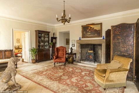 One of the reception rooms in the property, which is located about 13 miles north of Bath,... Pride And Prejudice Home, English Interior, Prins Harry, Inglenook Fireplace, Equestrian Facilities, Farm Cottage, Country Estate, Sims House, English Cottage