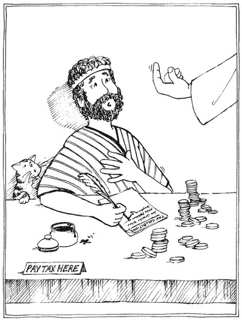 St. Matthew coloring page | Religion | Pinterest Matthew The Tax Collector, The Tax Collector, Religion Activities, Bible Study Fellowship, Bible Pics, Kids Church Activities, Tax Collector, Story Crafts, St Matthew