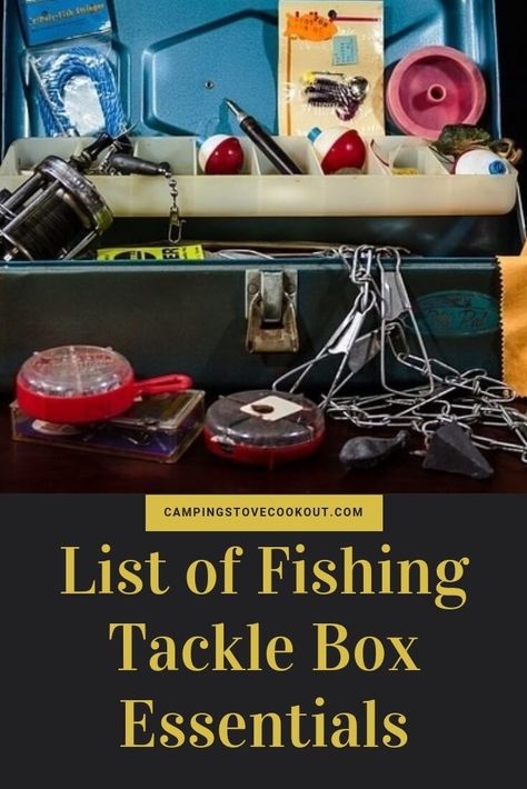 List of Fishing Tackle Box Essentials - Camping Stove Cookout Tackle Box Essentials Fishing, Fishing Tackle Box Ideas, Tackle Box Candy, Tackle Box Easter Basket, Tackle Box Snacks, Tackle Box Organization, Tackle Box Gift, Fishing Essentials, Fishing Gadgets