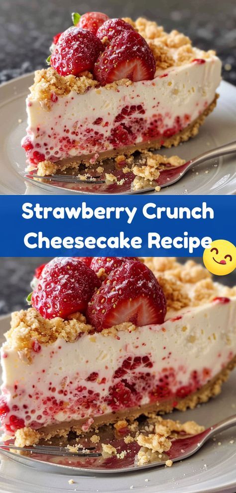 Enjoy a creamy strawberry crunch cheesecake, perfect for any dessert lover. A No-bake Summer Dream: Strawberry Crunch Cheesecake, Strawberry Crunch Cheesecake, Crunch Cheesecake, Strawberry Cheesecake Recipe, Strawberry Crunch, Strawberry Dessert Recipes, Strawberry Dessert, Baking Business, Cheesecake Desserts