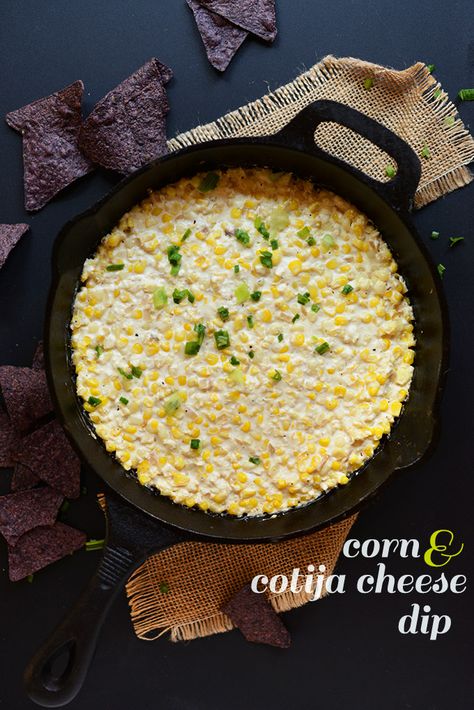 Summer Corn and Cotija Cheese Dip Spicy Corn Dip, Creamy Corn Dip, Cheesy Corn Dip, Cheesy Corn, Spicy Corn, Iron Skillet Recipes, Corn Dip, Minimalist Baker, Creamy Corn