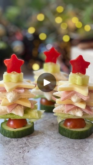 18K views · 707 reactions | Christmas Tree Sandwiches 🎄 A fun idea to make for the kids in the run up to Xmas or maybe even as their starters for Christmas dinner! Use a small star cutter for the cucumber and pepper and a larger one for the bread, ham and cheese #christmasfood #christmasfoodideas #funchristmasfood | Ciara Attwell | Taylor Swift · Christmas Tree Farm Kids Christmas Sandwiches, Christmas Kebab Ideas, Ham And Cheese Stuffed Christmas Trees, Christmas Sandwiches For Kids, Starters For Christmas, Christmas Tree Sandwiches, Cheese Trees, Brunch Hosting, Christmas Canapés