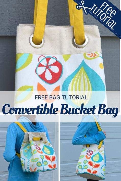 Bucket Bag Tutorial, Convertible Bag Pattern, Sewing With Scraps, Diy Backpack Pattern, Crochet Bucket Bag, Bucket Bag Pattern, Backpack Purses, Backpack Pattern Sewing, Diy Backpack