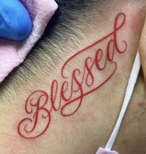 Blessed Tattoos, 42 Tattoo, Cute Hand Tattoos, Neck Tattoos Women, Black Girls With Tattoos, Neck Tattoo For Guys, Neck Tattoos, Red Ink Tattoos, Dope Tattoos For Women