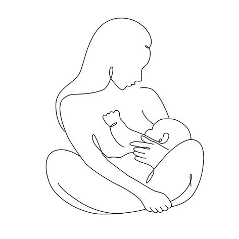 Breastfeeding Tattoo Ideas, Line Art Mother, Mother And Child Drawing, Breastfeeding Tattoo, Mozart Piano, Lactation Room, Small Den, Breastfeeding Art, Birth Colors