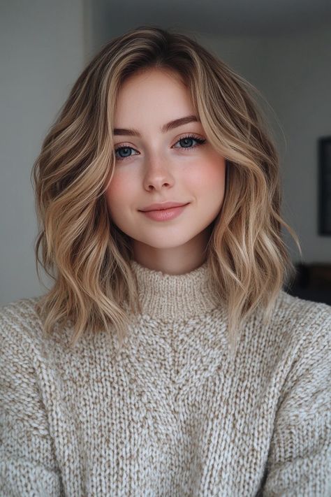 Sandy Blonde Balayage, Balayage Medium, Shoulder Length Blonde, Short Layered Bob Haircuts, Strawberry Blonde Hair Color, Textured Haircut, Medium Length Hairstyles, Haircut Long, Fall Blonde