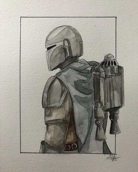 Mandalorian Art Drawing, The Mandalorian Sketch, Mandalorian Doodle, The Mandalorian Drawing, Mandalorian Sketch, Mandalorian Drawing, Star Wars Art Drawings, Helmet Drawing, Star Wars Painting