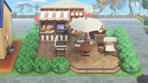 Acnh Outdoor Cafe Ideas, Animal Crossing Cafe Ideas, Acnh House Exterior Ideas, Acnh Towncore, Animal Crossing Museum, Acnh Spring, Ac Outfits, Cozy Hobbies, Acnh Idea