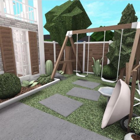 Cute Bloxburg Front Yard Ideas, Cute Bloxburg Backyard, Small Garden Bloxburg, Garden Inspo Bloxburg, Bloxburg Ideas Backyard, Bloxburg Garden Ideas Modern, Bloxburg House Backyard Ideas, Bloxburg Small Garden Ideas, Bloxburg Outside Garden Ideas