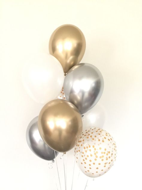 Silver and Gold Balloons Gold and Silver Balloons Gold and | Etsy Australia Trendy Party Decor, Silver Balloon, Super Party, Gold Wedding Decorations, Chrome Silver, Johor Bahru, White Balloons, Gold Confetti, Milestone Birthday