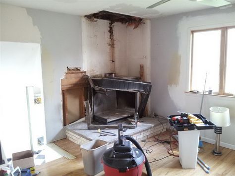 How To Remove a Chimney or Fireplace Yourself Basement Remodel Bedroom, Removing Fireplace, Basement Remodeling Before And After, Basement Shelving, Chimney Decor, Brick Fireplaces, Old Basement, Stairs Storage, Basement Gym