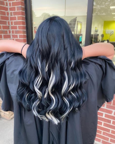 Black Hair With Extensions Colour, White Extensions Hair, Black Hair White Extensions, Black And White Hair Extensions, Black Hair With White Extensions, Black Hair With Colored Extensions, Black And Blonde Extensions, Black Hair With Blonde Extensions, Clip In Highlights