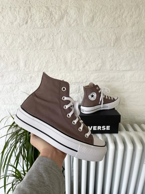 Brown Platform Converse, Converse Platform High Top, Cute Converse Shoes, Converse Aesthetic, Silver Shoe, Brown Converse, Converse Brown, Cute Converse, Converse Platform