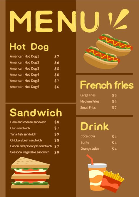 Fast Food Stall Design, Digital Menu Design Ideas, School Menu Ideas, Fast Food Menu Ideas, Menu Fast Food Design, Food Menu Design Ideas, Fast Food Menu Design, Street Food Design, Food Stall Design