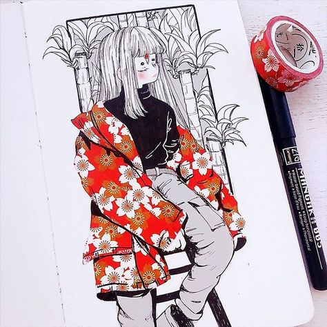 Crisalys (@curisaris) en Instagram ;No turning back now. Washi Tape Art, Tape Art, Sketchbook Inspiration, Ink Illustrations, Ink Art, Pretty Art, Traditional Art, Cool Drawings, Washi Tape