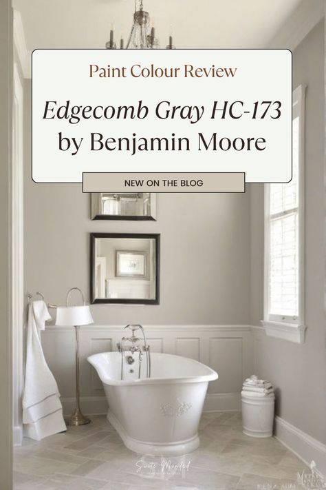 Looking for a paint colour that’s the perfect blend of warmth and sophistication? Edgecomb Gray HC-173 by Benjamin Moore might just be your answer. This popular greige strikes a wonderful balance between grey and beige, creating a light, airy feel that can work wonders in almost any room. Edgecomb Gray has a knack for adapting to different spaces, offering a soft, neutral backdrop that complements a wide range of styles. Harbor Grey Benjamin Moore, Light Grey Master Bath, Calming Gray Paint Colors, Edgewood Gray Benjamin Moore, Paint Colors That Go With Edgecomb Gray, Boothbay Grey Benjamin Moore, Grayge Color Walls, Edgecomb Gray Bathroom, Edgecomb Gray Exterior House