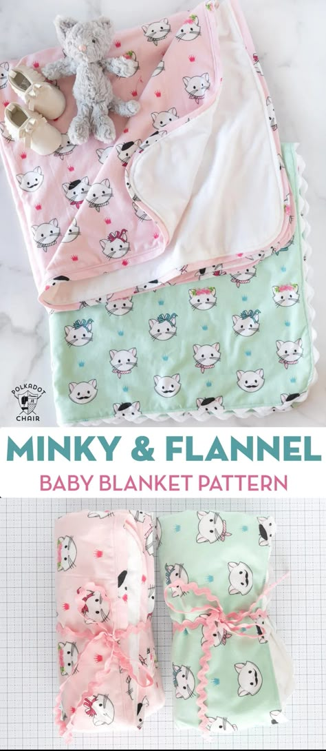 Learn how to make a simple flannel and minky baby blanket. A cute receiving blanket sewing pattern. Baby Blanket Patterns Sewing, Minky Baby Blanket Diy, How To Sew Baby Blanket, Blanket Sewing, Baby Gifts To Make, Flannel Baby Blanket, Diy Baby Blanket, Polka Dot Chair, Baby Receiving Blankets