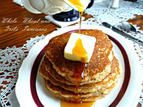 Americus Garden Inn Bed and Breakfast: Whole Wheat and Grits Pancakes Grits Pancakes, Good Morning Breakfast, What's For Breakfast, Waffle Recipes, Morning Breakfast, Yummy Yummy, Pancake Recipe, Grits, Whole Wheat