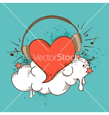 Red heart and headphones vector - by Artspace on VectorStock® Grunge Headphones, Heart With Headphones, Note Illustration, Illustration Heart, Heart Graphics, Retro Vector, Heart Illustration, Gadgets Technology Awesome, Music Backgrounds